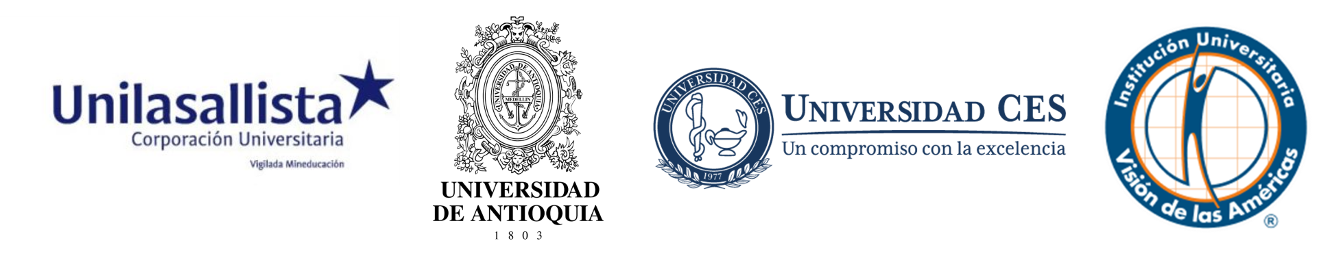 Logos de Unilasallista, Universidad de Antioquia, Universidad CES y Visión de las Américas